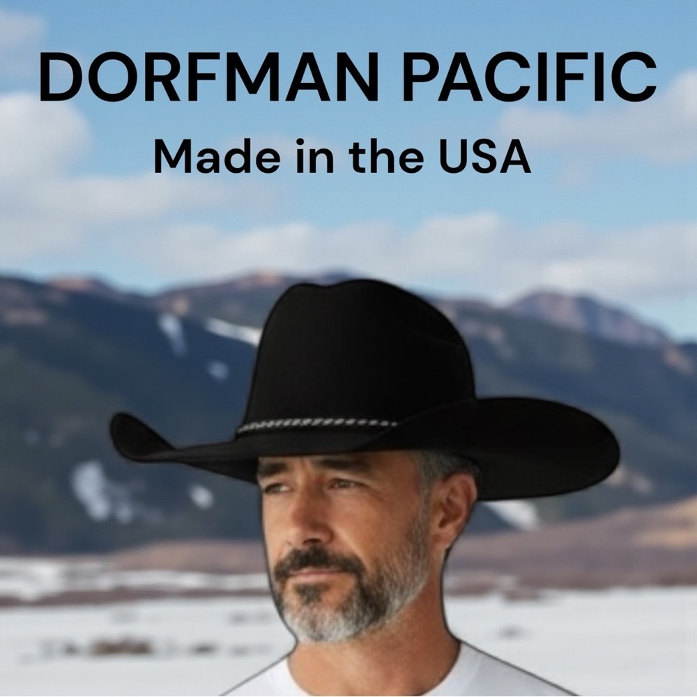 Dorfman Pacific Black Felt Western Hat Braided Band Horsehair Tassel 4” Brim USA